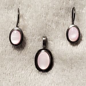 Pink Moonstone Pendant and matching earrings in 925 Silver